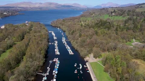 Drone Video:  Flight over and up the River Leven to the mouth of the River Stock Footage 155005357
