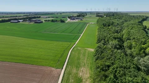 Drone Video Flight over Bedburg and Kaster in Spring St. Peter Church &amp; Farmland 库存影片 309467939
