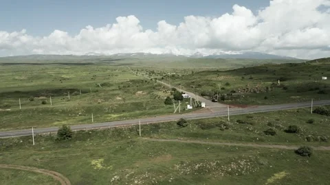 Drone video. A flight over the highway to the monument to the Armenian alphabet. Stock Footage 252011814