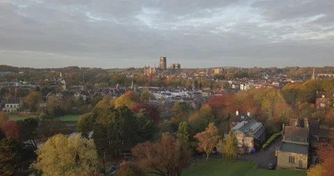 Drone video fo Durham showing the cathedral in back ground Stock Footage 131086897