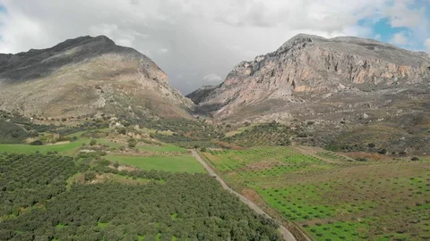 Drone video of forest, road and mountain in the countryside of Greece Stock Footage 128354884