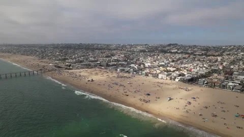 Drone Video of Fourth of July Beach Party in Hermosa Beach, CA Video stock 245339002