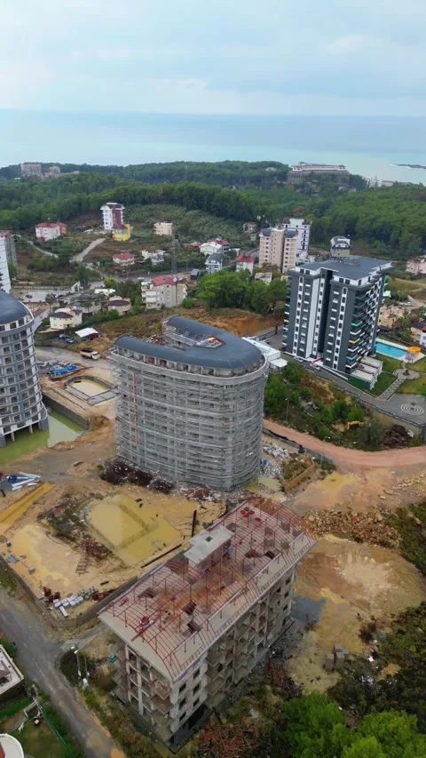Drone video fpv construction of residential complex Stock Footage 307369025