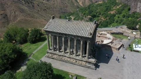 Drone video of the Garni pagan temple 1 Stock Footage 331377393