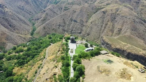 Drone video of the Garni pagan temple 12 Stock Footage 331378774