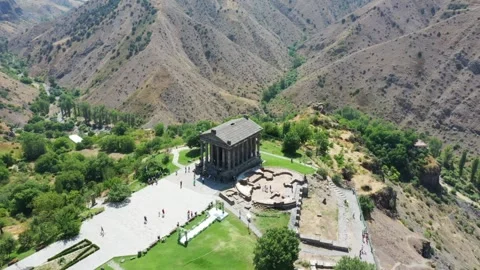 Drone video of the Garni pagan temple 13 Stock Footage 331378888