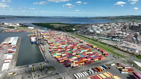 Drone Video of Grangemouth port, container port and refinery Stock Footage 194717784