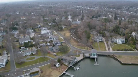 Drone Video Harbor Road abd Southport Harbor Fairfield Connecticut Stock Footage 140628614