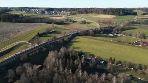 Drone Video of ICE Train in Germany between Augsburg and Ulm Stock Footage 253567349