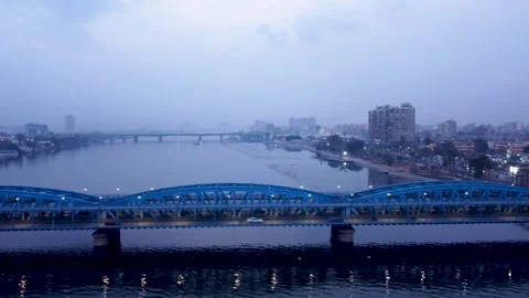 Drone Video of Imbaba Bridge Cairo Egypt at Sunset Captivating Aerial Views Stock Footage 317929068
