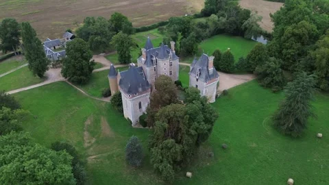 Drone video Isle-sur-Arnon castle France europe Stock Footage 302665347