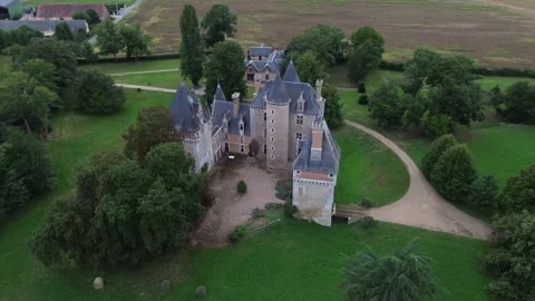 Drone video Isle-sur-Arnon castle France europe Stock Footage 302672906
