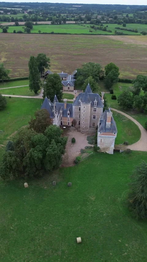 Drone video Isle-sur-Arnon castle France europe Stock Footage 302672989