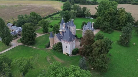 Drone video Isle-sur-Arnon castle France europe Stock Footage 302673183