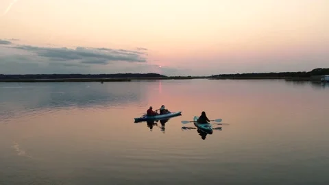 Drone Video of Kayaking During Sunset Stock Footage 167881625