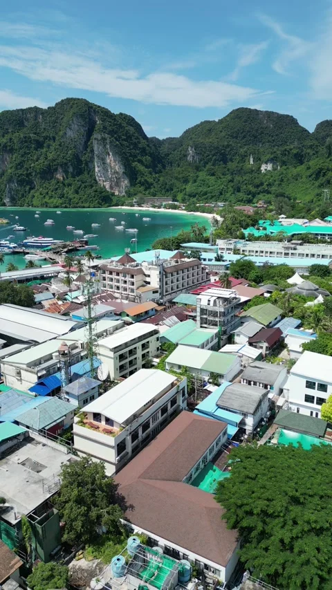 Drone video of Koh Phi Phi Don in Thailand Stock Footage 282568211