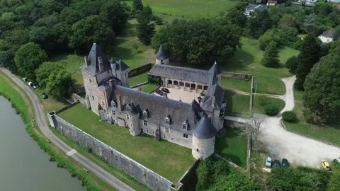 Drone video La Chapelle d'Angillon castle France europe Stock Footage 302673596