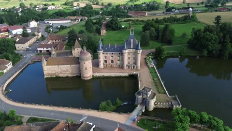 Drone video La Clayette castle France europe Stock Footage 302649942