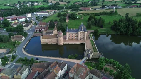 Drone video La Clayette castle France europe Stock Footage 302650179