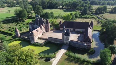 Drone video La Cour-en-Chapeau castle France europe Stock Footage 302729469