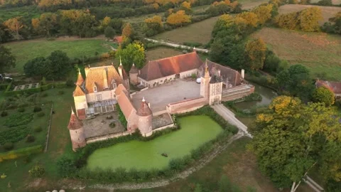 Drone video La Cour-en-Chapeau castle France europe Stock-Footage 302730015