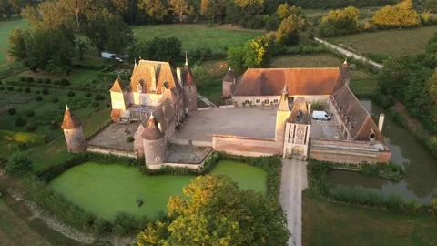 Drone video La Cour-en-Chapeau castle France europe Stock Footage 302730413