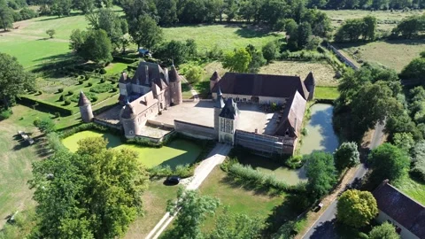 Drone video La Cour-en-Chapeau castle France europe Stock Footage 302730422