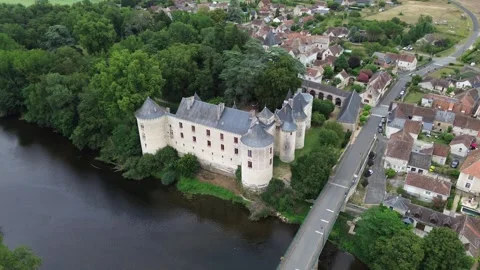 Drone video La Guerche castle France europe Stock Footage 302665559