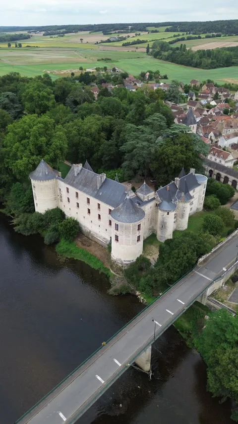 Drone video La Guerche castle France europe Stock Footage 302665682