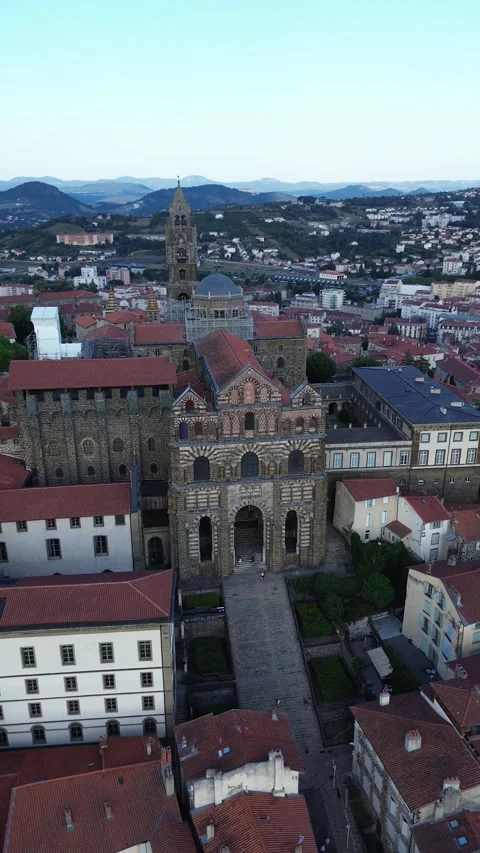 Drone video Le Puy-en-Velay cathedral Le Puy-en-Velay France europe Stock Footage 302677161