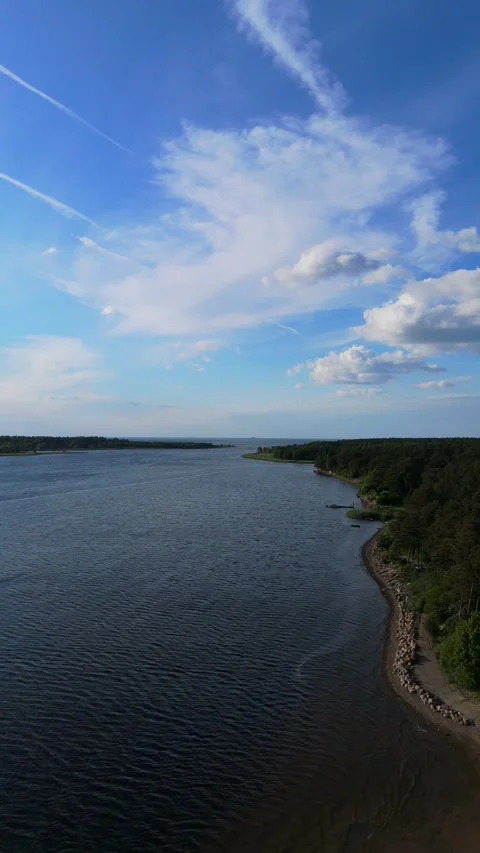 Drone Video Of Lielupe White Dune In Latvia During Summer Evening With Sunny Stockbeeldmateriaal 336761347