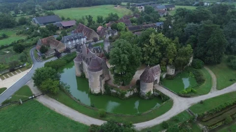 Drone video Lys-Saint-Georges castle France europe Stock Footage 302666063