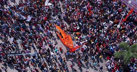 Drone video of Massive crowd dances during Ganesha immersion celebration Stock Footage 340084209