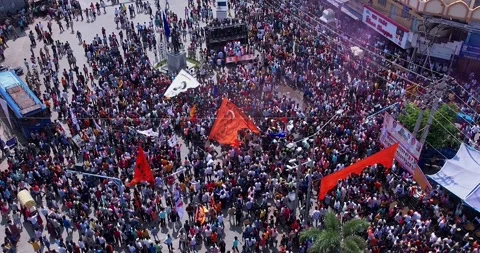 Drone video of Massive crowd dances during Ganesha immersion celebration Stock Footage 340084215