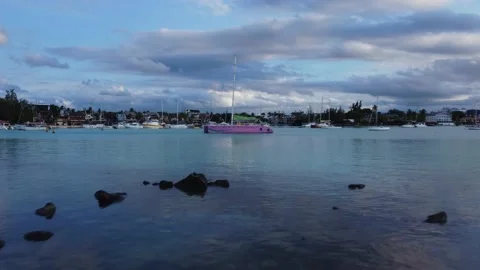 Drone video of Mauritius at sunset Stock Footage 169034072