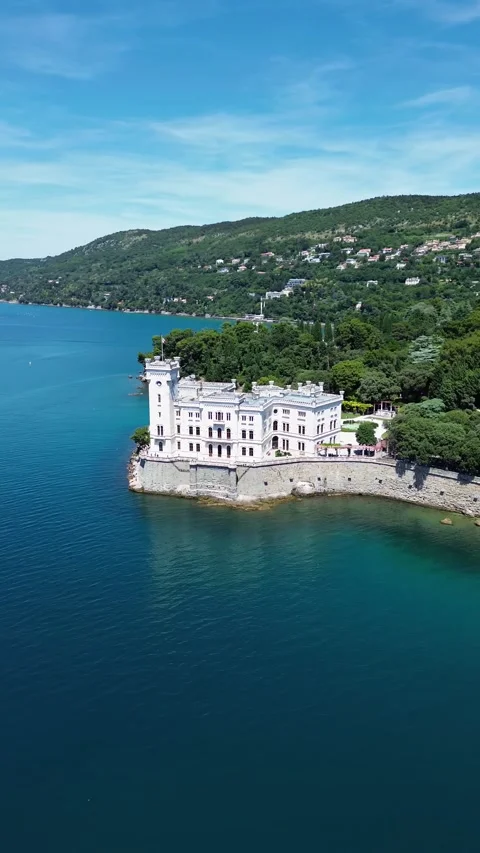 Drone video Miramare castle Trieste Italy europe Stock Footage 302584909