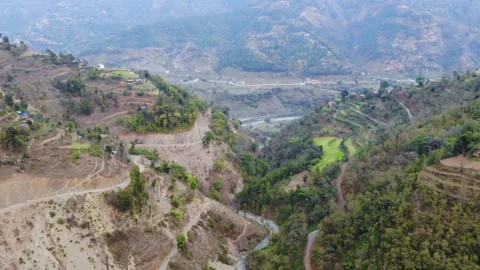 Drone video of mountains and river in west Nepal Stock Footage 155277211
