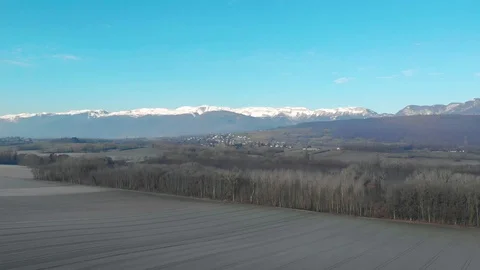 Drone Video of mountains, trees and open fields in France Stock Footage 128674360