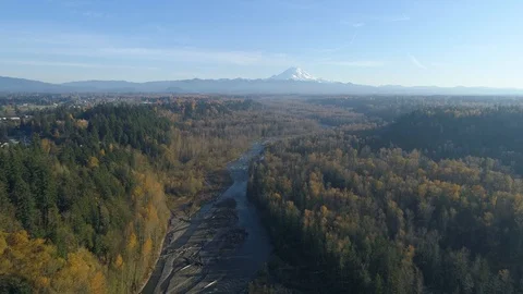 Drone Video Moving up River Valley towards Mountain, 4K Stock Footage 124447377