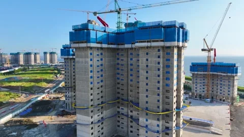 Drone video of the new construction site at Lux Ocean SK View in Songdo, Inc Vídeo Stock 249855679