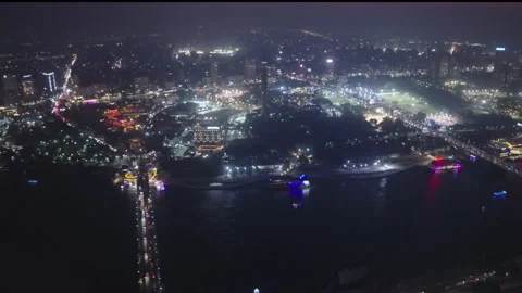 Drone video for Nile and Cairo Tower in night 5 Ap. 2024 , Cairo - Egypt Stock Footage 291541995