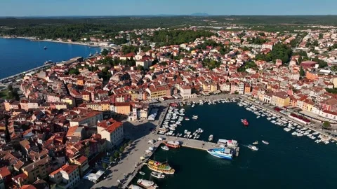 Drone video or the harbor in Rovinj Stock Footage 269141108