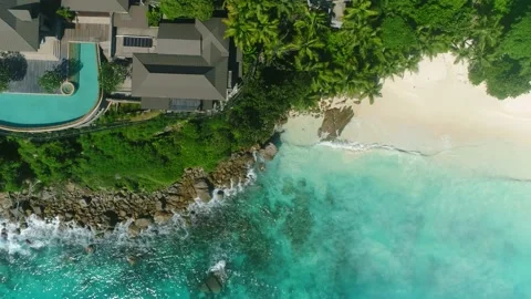 Drone video for an overview of the Four Seasons Resort Seychelles 5 Video stock 155406972