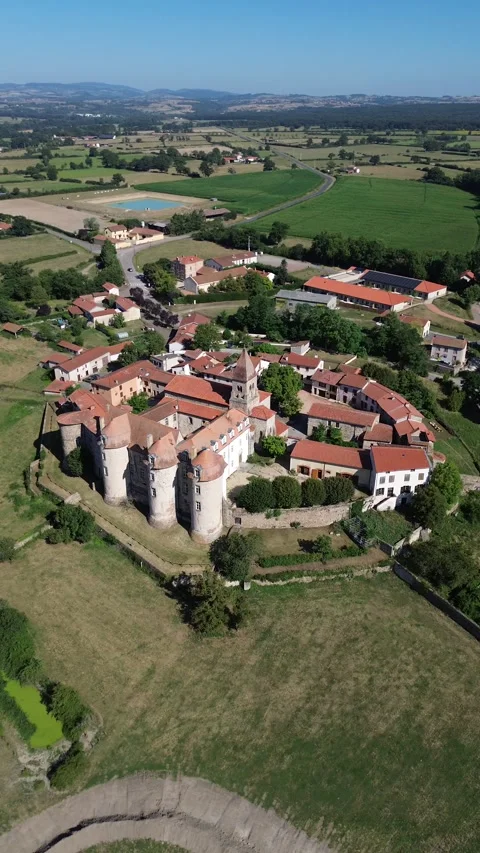 Drone video Pommiers en Forez castle France europe Stock Footage 302718331