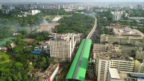 Drone Video of Protest Crowds During PM Hasina’s Departure – August 5, 2024 Stock Footage 311881136