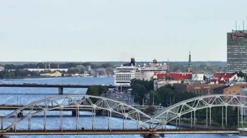 Drone video with Riga city skyline and historical centre Stock Footage 316984341