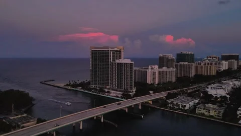 Drone video of The Ritz-Carlton Bal Harbour at sunset, Miami, Florida, USA 4k Stock Footage 244005457