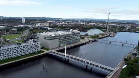 Drone video of River Clyde, BBC and Science Centre Glasgow,    COP26 Stock Footage 163665348