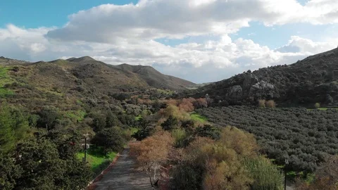Drone video of road, forest and mountain in the villages of Greece Stock Footage 128354917