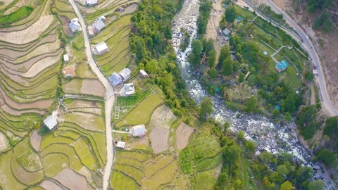 Drone video of a road passing between Farms. Stock Footage 108409120